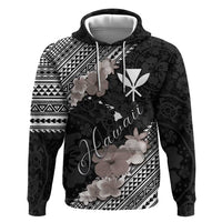 Aloha Hawaii Hibiscus and Plumeria Flowers Zip Hoodie Kanaka Maoli Tattoo Polynesian Pattern Gray Color LT03 Pullover Hoodie Black - Polynesian Pride