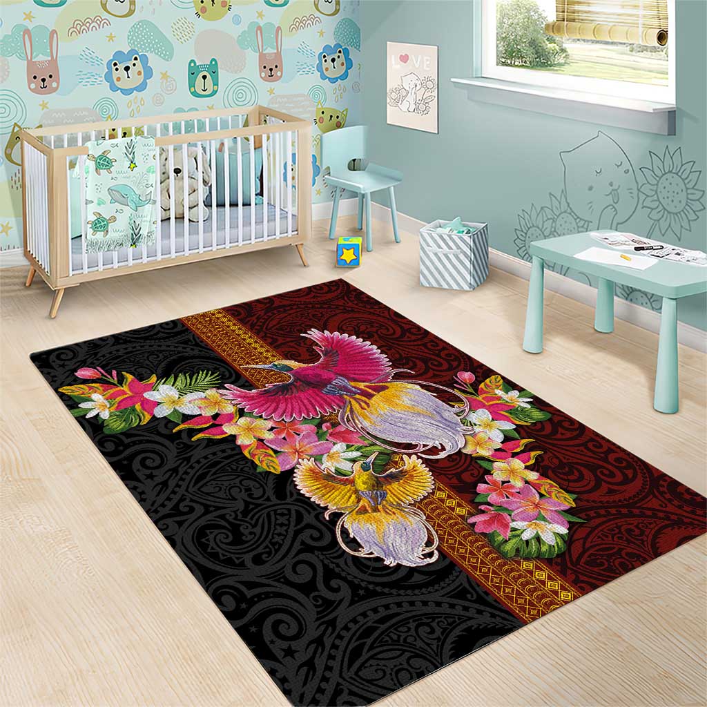 Papua New Guinea Birds and Frangipani Area Rug Melanesian Art Tattoos - Polynesian Pride