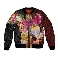 Papua New Guinea Birds and Frangipani Bomber Jacket Melanesian Art Tattoos LT03 Unisex Black - Polynesian Pride