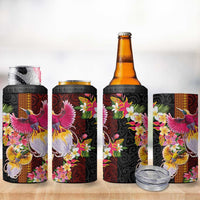 Papua New Guinea Birds and Frangipani 4 in 1 Can Cooler Tumbler Melanesian Art Tattoos LT03 - Polynesian Pride