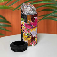 Papua New Guinea Birds and Frangipani 4 in 1 Can Cooler Tumbler Melanesian Art Tattoos LT03 - Polynesian Pride