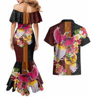 Papua New Guinea Birds and Frangipani Couples Matching Mermaid Dress and Hawaiian Shirt Melanesian Art Tattoos LT03 - Polynesian Pride