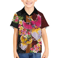 Papua New Guinea Birds and Frangipani Family Matching Long Sleeve Bodycon Dress and Hawaiian Shirt Melanesian Art Tattoos LT03 Son's Shirt Black - Polynesian Pride