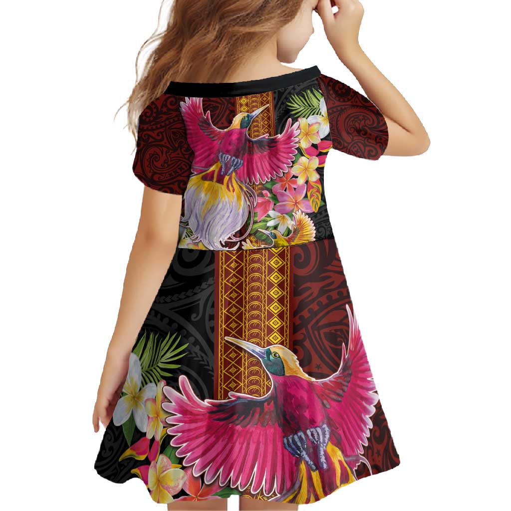 Papua New Guinea Birds and Frangipani Family Matching Off Shoulder Maxi Dress and Hawaiian Shirt Melanesian Art Tattoos LT03 - Polynesian Pride