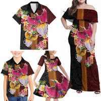 Papua New Guinea Birds and Frangipani Family Matching Off Shoulder Maxi Dress and Hawaiian Shirt Melanesian Art Tattoos LT03 - Polynesian Pride
