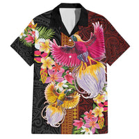 Papua New Guinea Birds and Frangipani Family Matching Off Shoulder Maxi Dress and Hawaiian Shirt Melanesian Art Tattoos LT03 Dad's Shirt - Short Sleeve Black - Polynesian Pride
