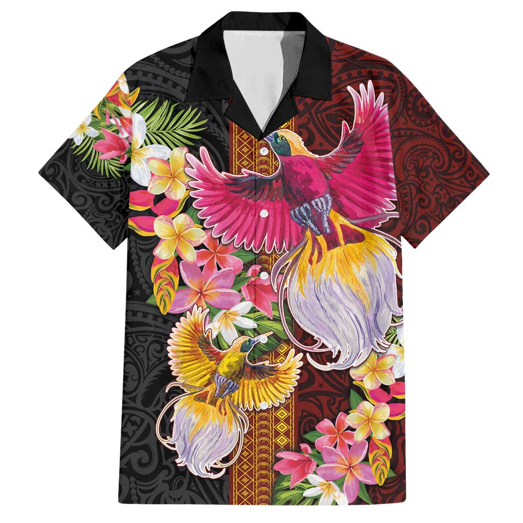 Papua New Guinea Birds and Frangipani Family Matching Short Sleeve Bodycon Dress and Hawaiian Shirt Melanesian Art Tattoos LT03 Dad's Shirt - Short Sleeve Black - Polynesian Pride
