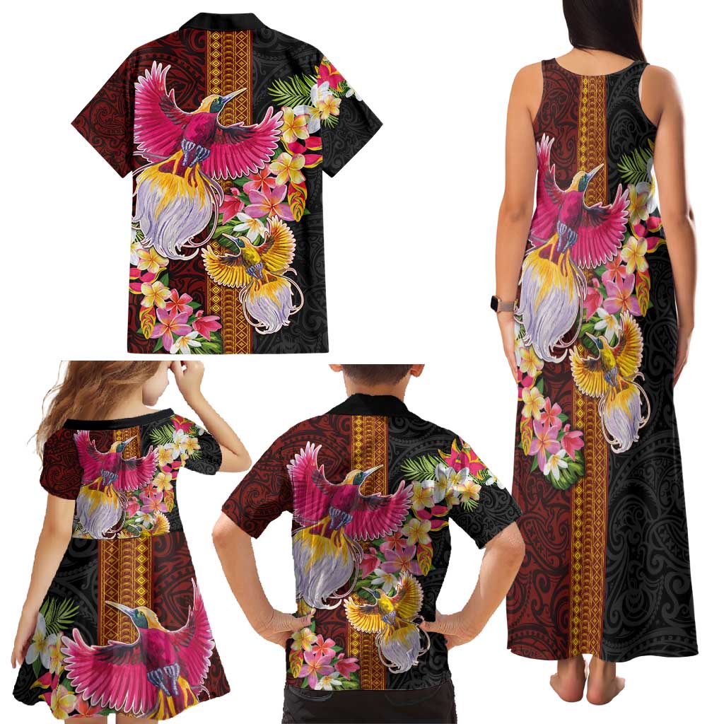 Papua New Guinea Birds and Frangipani Family Matching Tank Maxi Dress and Hawaiian Shirt Melanesian Art Tattoos LT03 - Polynesian Pride