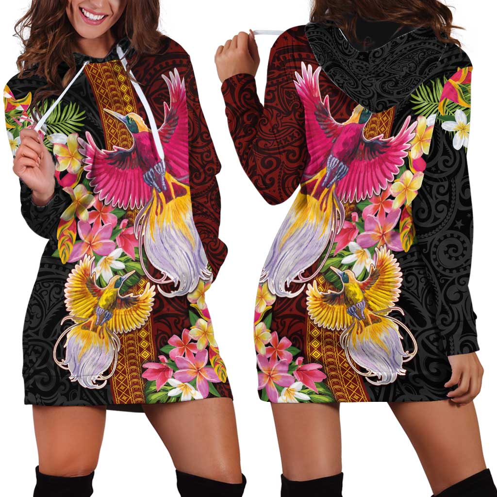Papua New Guinea Birds and Frangipani Hoodie Dress Melanesian Art Tattoos LT03 - Polynesian Pride