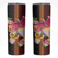 Papua New Guinea Birds and Frangipani Skinny Tumbler Melanesian Art Tattoos LT03 Black - Polynesian Pride
