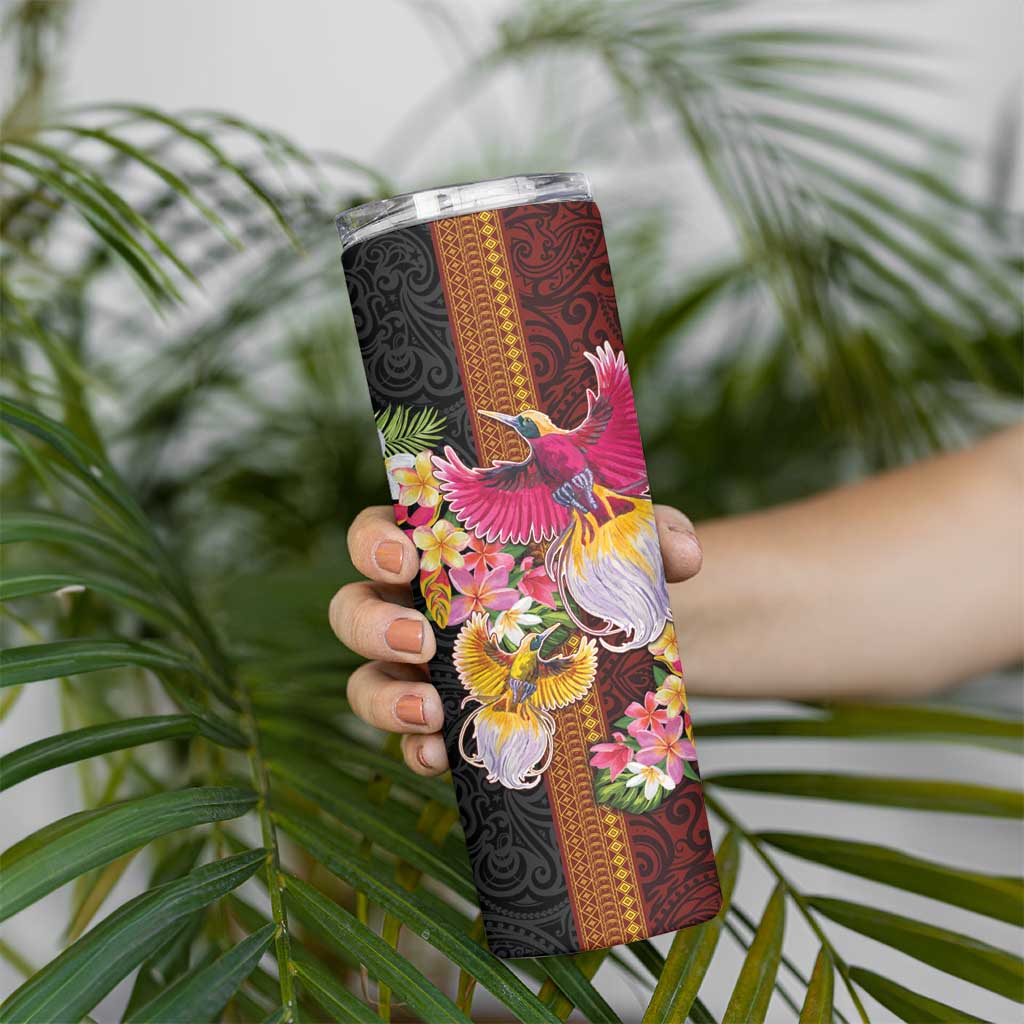 Papua New Guinea Birds and Frangipani Skinny Tumbler Melanesian Art Tattoos LT03 - Polynesian Pride