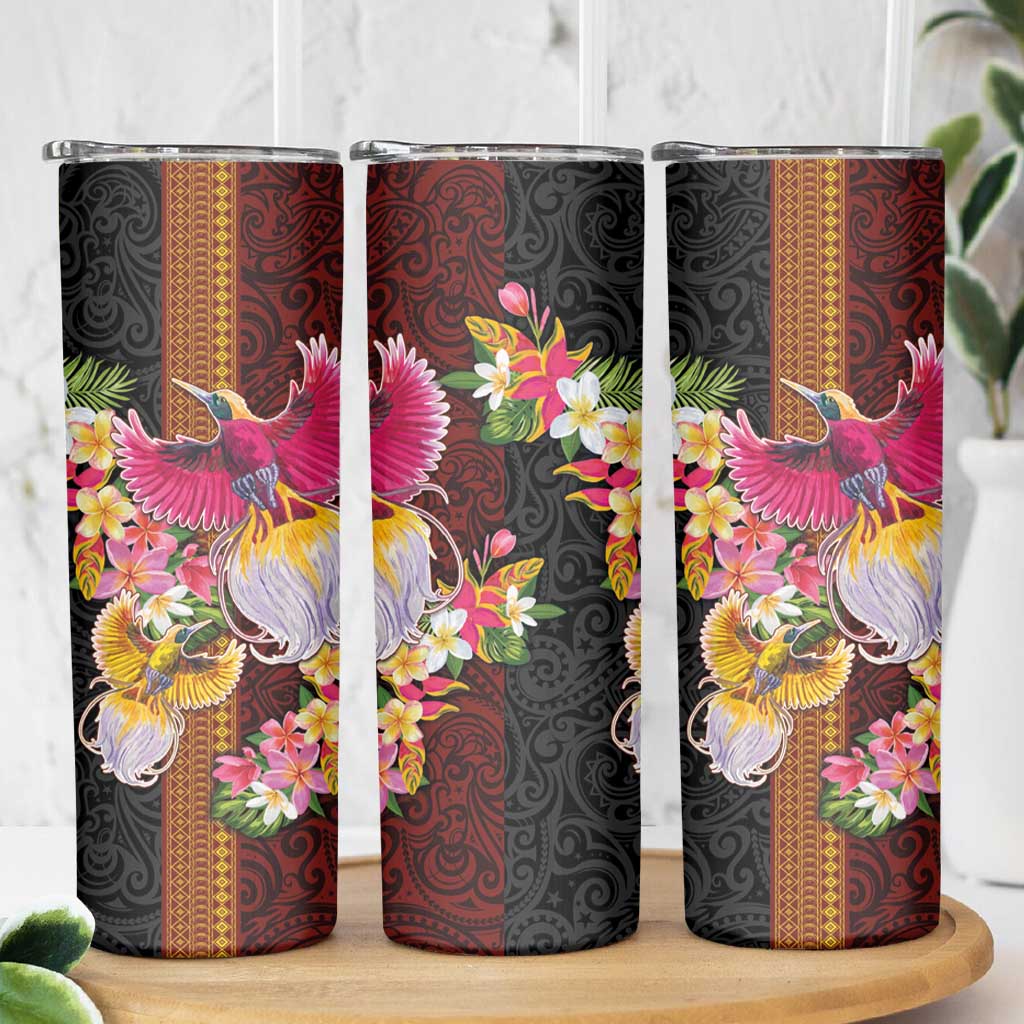 Papua New Guinea Birds and Frangipani Skinny Tumbler Melanesian Art Tattoos LT03 - Polynesian Pride