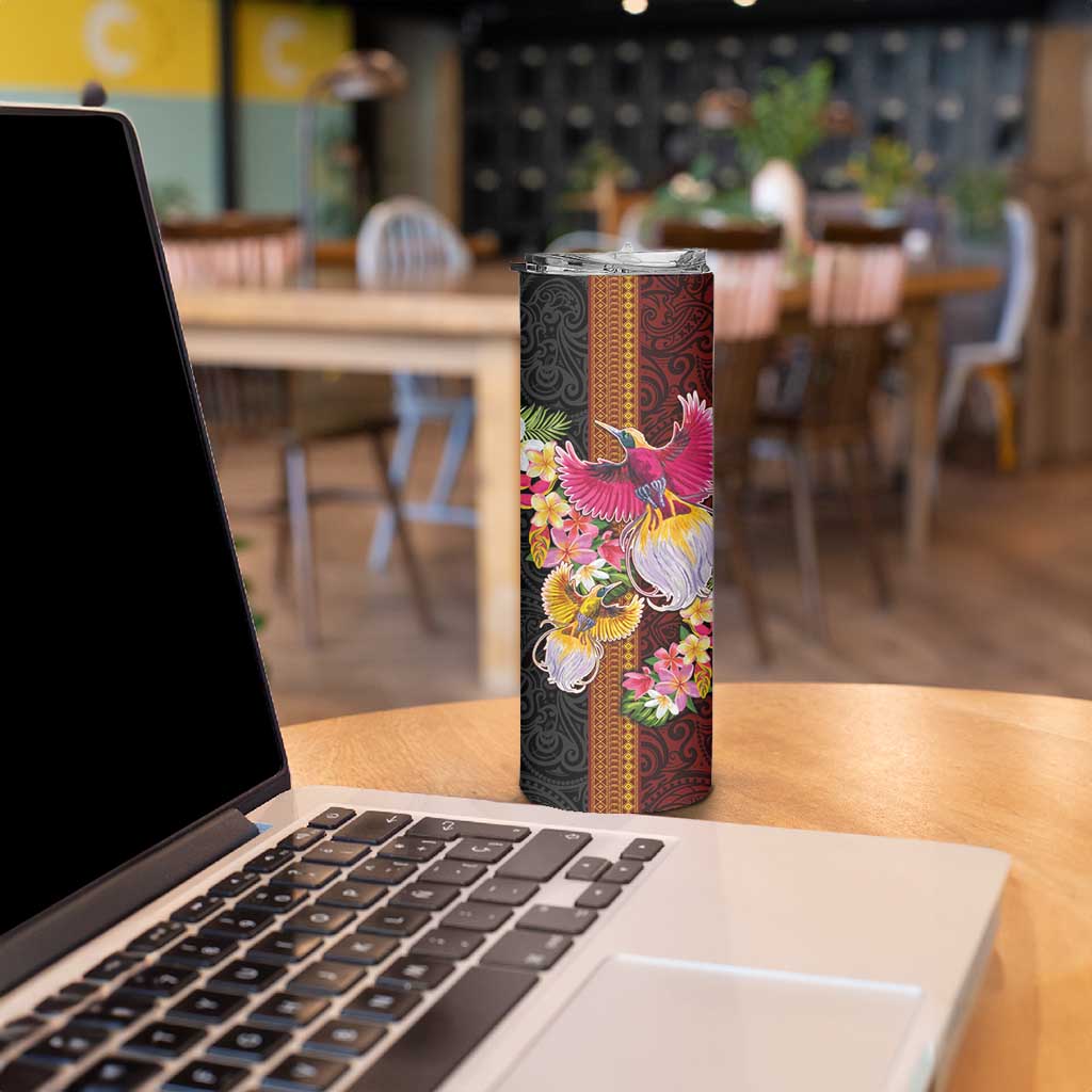 Papua New Guinea Birds and Frangipani Skinny Tumbler Melanesian Art Tattoos LT03 - Polynesian Pride