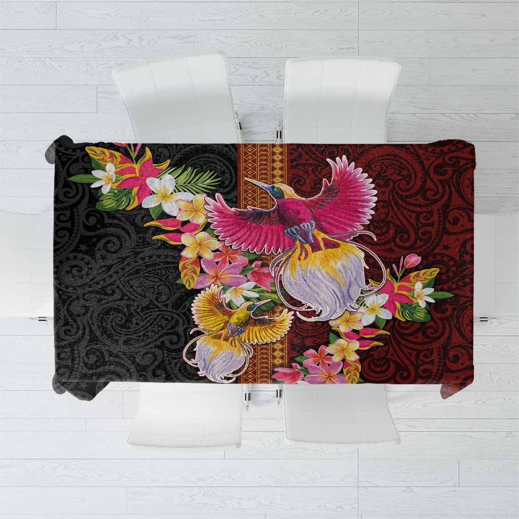 Papua New Guinea Birds and Frangipani Tablecloth Melanesian Art Tattoos LT03 Black - Polynesian Pride