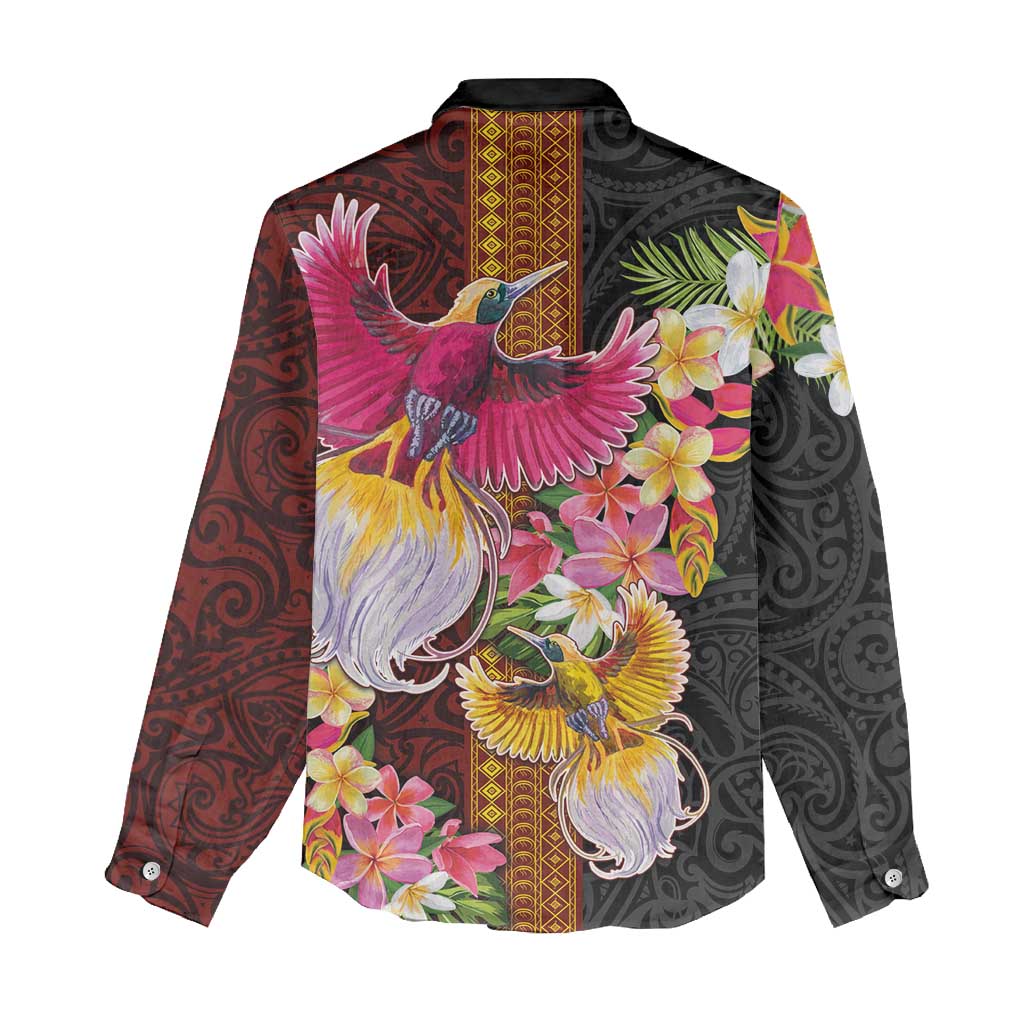 Papua New Guinea Birds and Frangipani Women Casual Shirt Melanesian Art Tattoos LT03 - Polynesian Pride