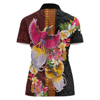 Papua New Guinea Birds and Frangipani Women Polo Shirt Melanesian Art Tattoos LT03 - Polynesian Pride