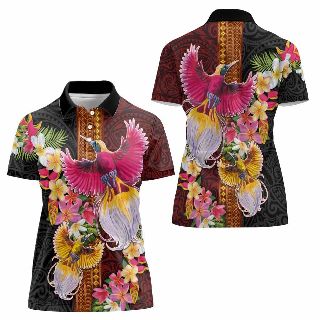 Papua New Guinea Birds and Frangipani Women Polo Shirt Melanesian Art Tattoos LT03 - Polynesian Pride