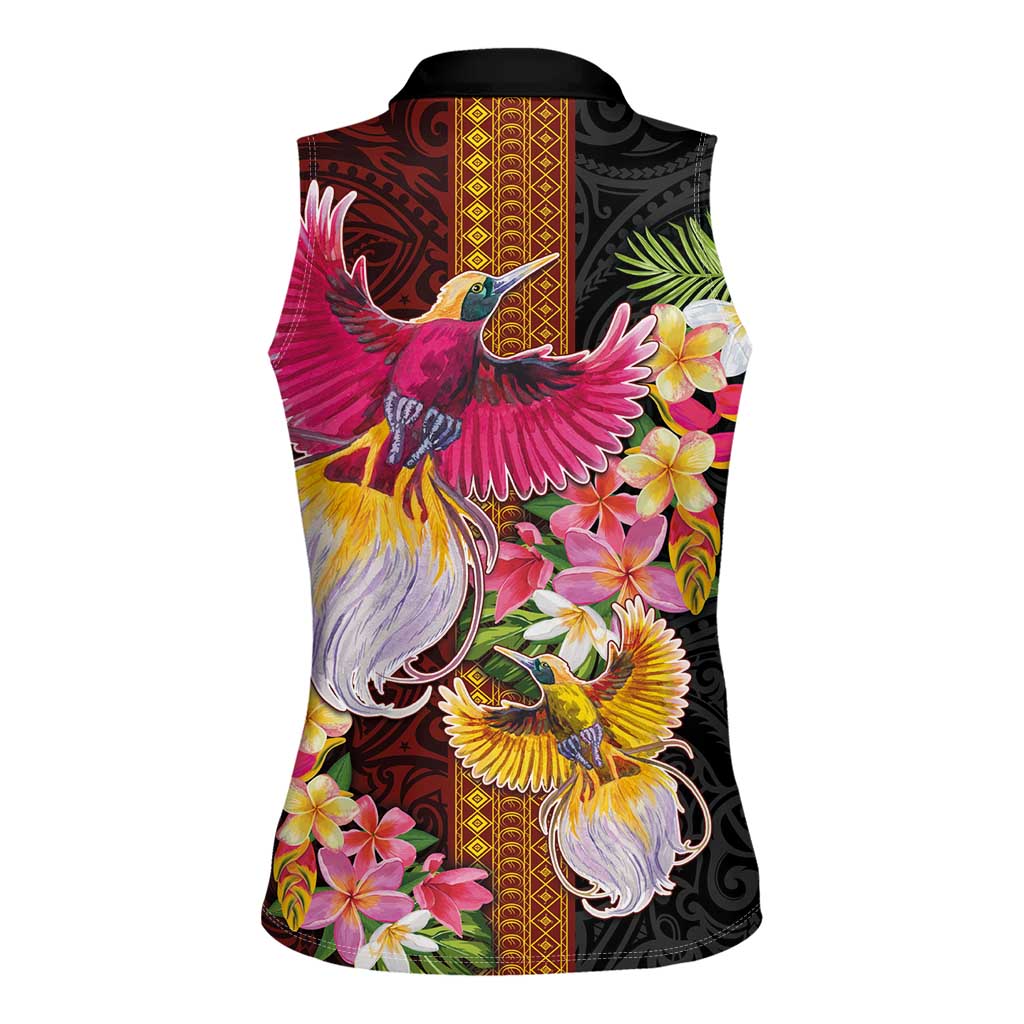 Papua New Guinea Birds and Frangipani Women Sleeveless Polo Shirt Melanesian Art Tattoos LT03 - Polynesian Pride