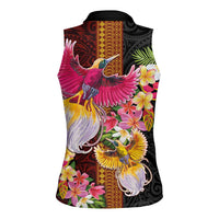 Papua New Guinea Birds and Frangipani Women Sleeveless Polo Shirt Melanesian Art Tattoos LT03 - Polynesian Pride