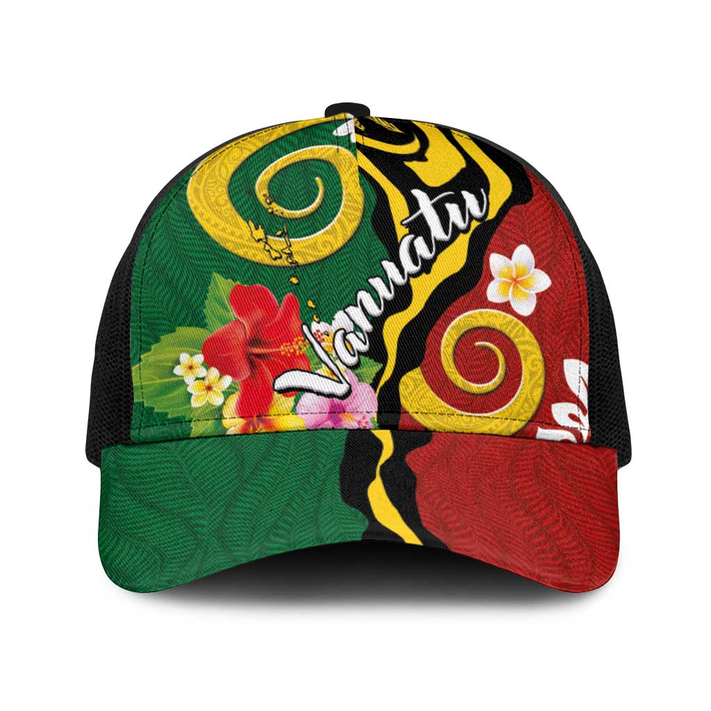 Melanesian Vanuatu Tribal Boar Tusk Baseball Net Cap Tropical Plants and Namele Motifs - Polynesian Pride