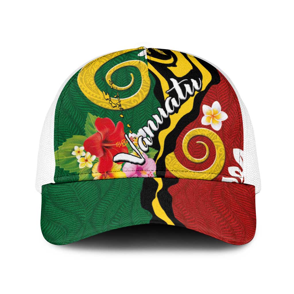 Melanesian Vanuatu Tribal Boar Tusk Baseball Net Cap Tropical Plants and Namele Motifs - Polynesian Pride