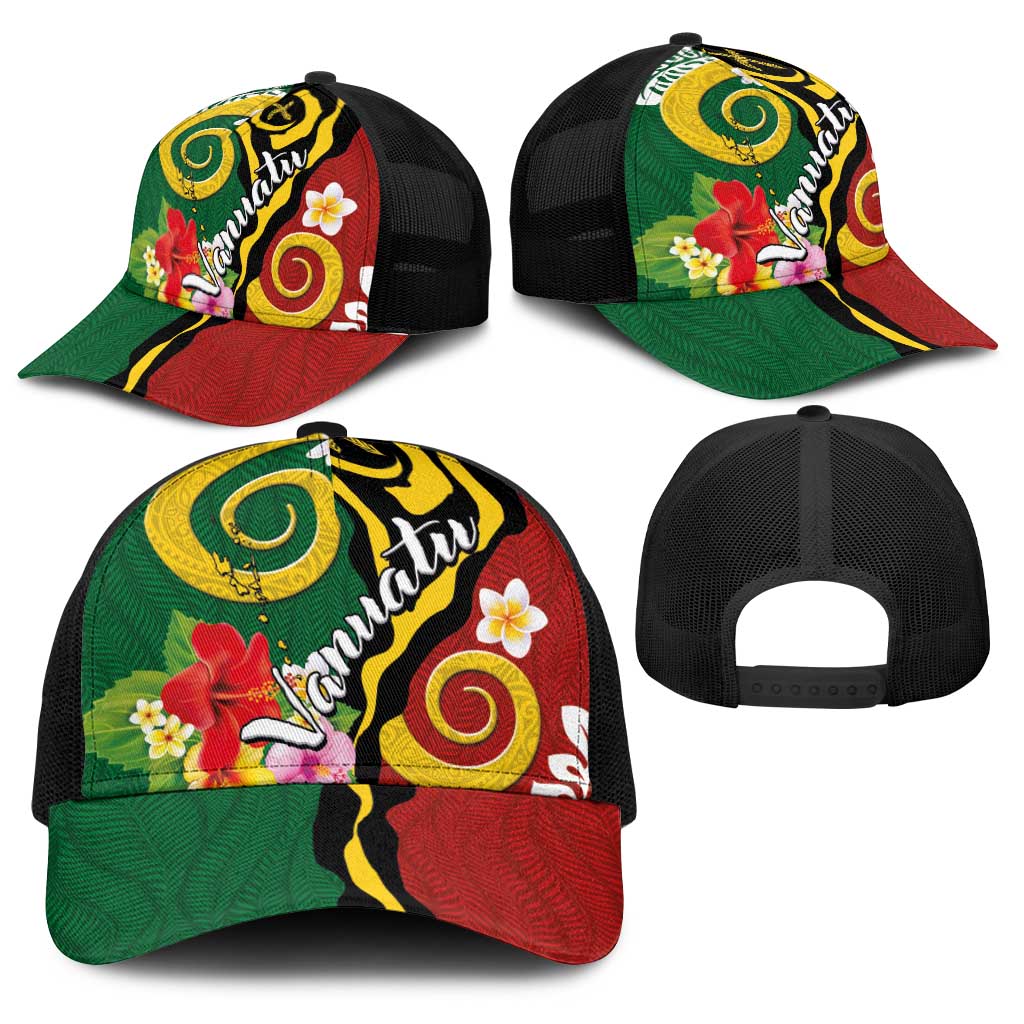 Melanesian Vanuatu Tribal Boar Tusk Baseball Net Cap Tropical Plants and Namele Motifs - Polynesian Pride