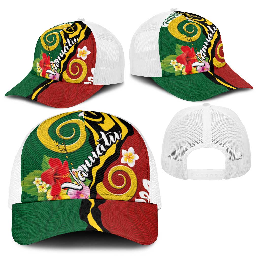 Melanesian Vanuatu Tribal Boar Tusk Baseball Net Cap Tropical Plants and Namele Motifs - Polynesian Pride