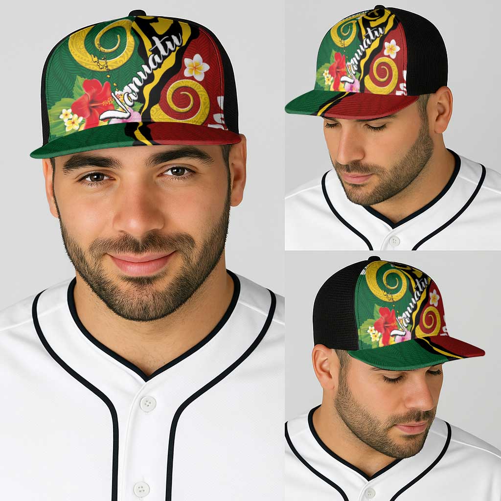 Melanesian Vanuatu Tribal Boar Tusk Baseball Net Cap Tropical Plants and Namele Motifs - Polynesian Pride