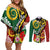 Melanesian Vanuatu Tribal Boar Tusk Couples Matching Off Shoulder Short Dress and Long Sleeve Button Shirt Tropical Plants and Namele Motifs - Polynesian Pride