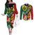 Melanesian Vanuatu Tribal Boar Tusk Couples Matching Off The Shoulder Long Sleeve Dress and Long Sleeve Button Shirt Tropical Plants and Namele Motifs - Polynesian Pride
