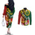 Melanesian Vanuatu Tribal Boar Tusk Couples Matching Off The Shoulder Long Sleeve Dress and Long Sleeve Button Shirt Tropical Plants and Namele Motifs - Polynesian Pride