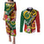 Melanesian Vanuatu Tribal Boar Tusk Couples Matching Puletasi and Long Sleeve Button Shirt Tropical Plants and Namele Motifs - Polynesian Pride