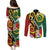 Melanesian Vanuatu Tribal Boar Tusk Couples Matching Puletasi and Long Sleeve Button Shirt Tropical Plants and Namele Motifs - Polynesian Pride