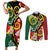 Melanesian Vanuatu Tribal Boar Tusk Couples Matching Short Sleeve Bodycon Dress and Long Sleeve Button Shirt Tropical Plants and Namele Motifs - Polynesian Pride