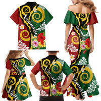 Melanesian Vanuatu Tribal Boar Tusk Family Matching Mermaid Dress and Hawaiian Shirt Tropical Plants and Namele Motifs LT03 - Polynesian Pride