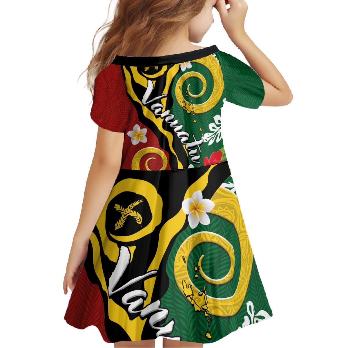 Melanesian Vanuatu Tribal Boar Tusk Family Matching Off The Shoulder Long Sleeve Dress and Hawaiian Shirt Tropical Plants and Namele Motifs LT03 - Polynesian Pride