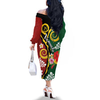 Melanesian Vanuatu Tribal Boar Tusk Family Matching Off The Shoulder Long Sleeve Dress and Hawaiian Shirt Tropical Plants and Namele Motifs LT03 - Polynesian Pride
