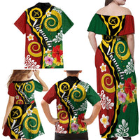 Melanesian Vanuatu Tribal Boar Tusk Family Matching Off Shoulder Maxi Dress and Hawaiian Shirt Tropical Plants and Namele Motifs LT03 - Polynesian Pride