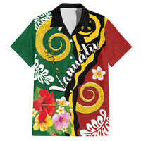 Melanesian Vanuatu Tribal Boar Tusk Family Matching Off Shoulder Maxi Dress and Hawaiian Shirt Tropical Plants and Namele Motifs LT03 Dad's Shirt - Short Sleeve Green - Polynesian Pride