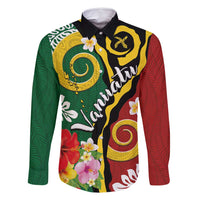 Melanesian Vanuatu Tribal Boar Tusk Family Matching Off Shoulder Short Dress and Hawaiian Shirt Tropical Plants and Namele Motifs LT03 Dad's Shirt - Long Sleeve Green - Polynesian Pride