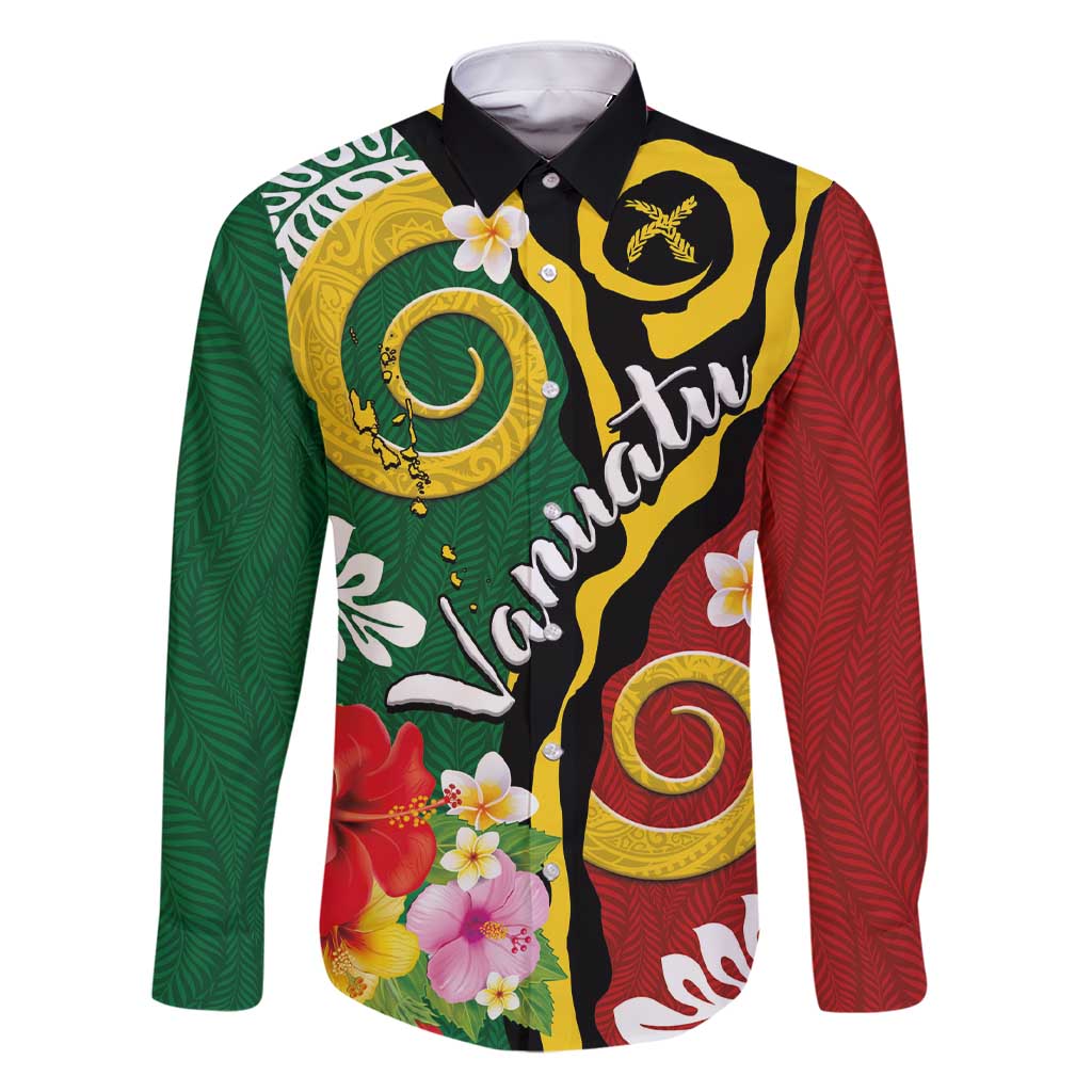 Melanesian Vanuatu Tribal Boar Tusk Family Matching Short Sleeve Bodycon Dress and Hawaiian Shirt Tropical Plants and Namele Motifs LT03 Dad's Shirt - Long Sleeve Green - Polynesian Pride