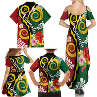 Melanesian Vanuatu Tribal Boar Tusk Family Matching Summer Maxi Dress and Hawaiian Shirt Tropical Plants and Namele Motifs LT03 - Polynesian Pride