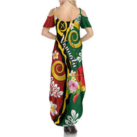 Melanesian Vanuatu Tribal Boar Tusk Family Matching Summer Maxi Dress and Hawaiian Shirt Tropical Plants and Namele Motifs LT03 - Polynesian Pride