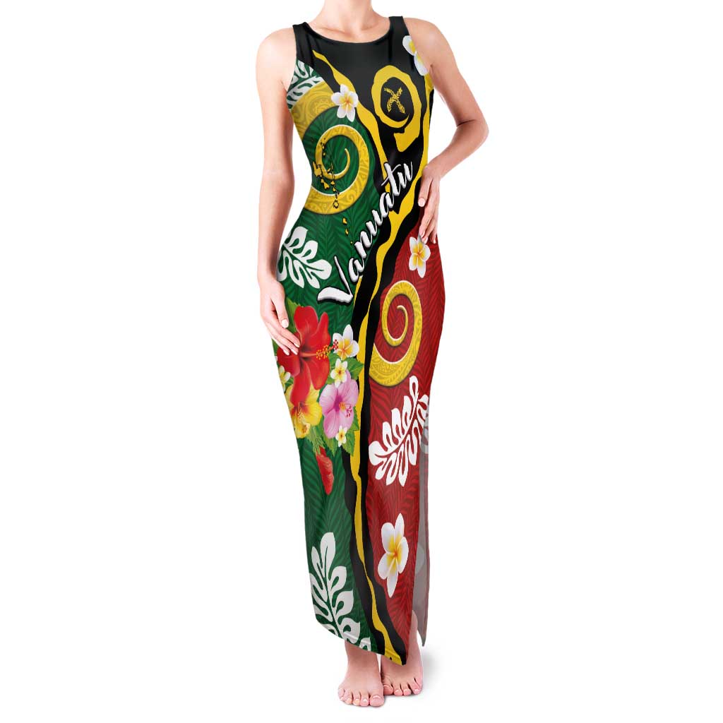 Melanesian Vanuatu Tribal Boar Tusk Family Matching Tank Maxi Dress and Hawaiian Shirt Tropical Plants and Namele Motifs LT03 Mom's Dress Green - Polynesian Pride