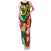Melanesian Vanuatu Tribal Boar Tusk Family Matching Tank Maxi Dress and Hawaiian Shirt Tropical Plants and Namele Motifs LT03 Mom's Dress Green - Polynesian Pride