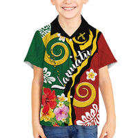 Melanesian Vanuatu Tribal Boar Tusk Family Matching Tank Maxi Dress and Hawaiian Shirt Tropical Plants and Namele Motifs LT03 Son's Shirt Green - Polynesian Pride