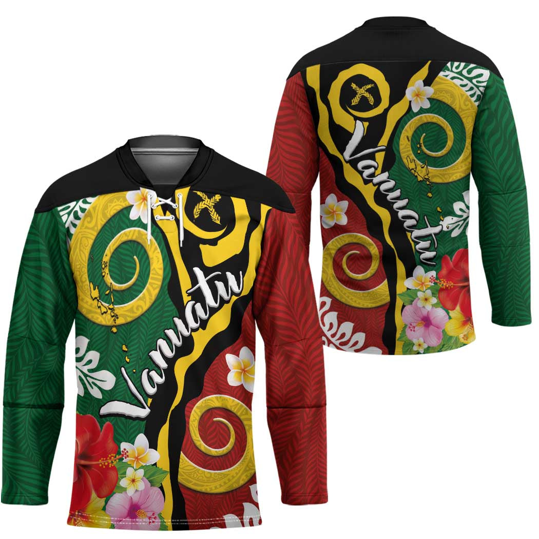 Melanesian Vanuatu Tribal Boar Tusk Hockey Jersey Tropical Plants and Namele Motifs - Polynesian Pride