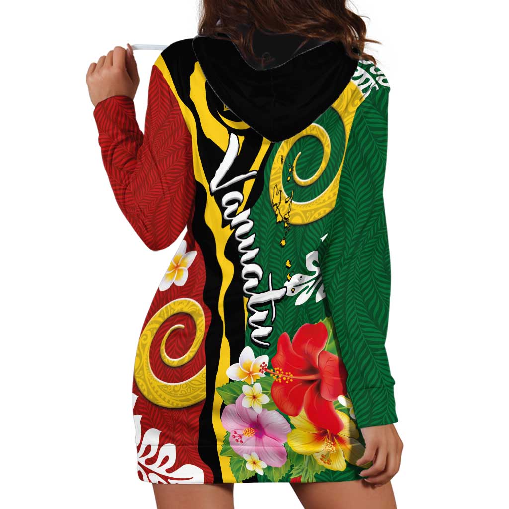 Melanesian Vanuatu Tribal Boar Tusk Hoodie Dress Tropical Plants and Namele Motifs LT03 - Polynesian Pride