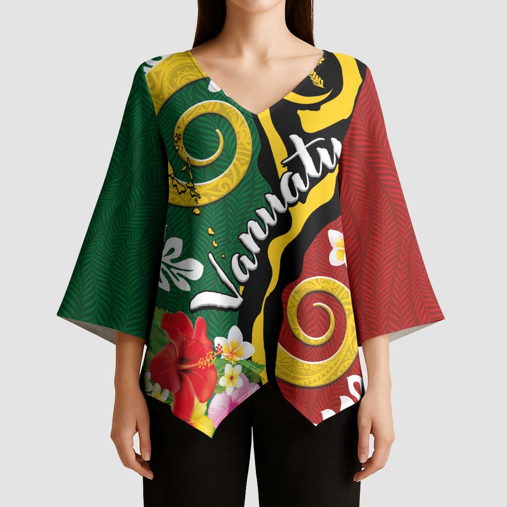 Melanesian Vanuatu Tribal Boar Tusk Kimono Sleeve Blouse Tropical Plants and Namele Motifs - Polynesian Pride