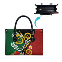 Melanesian Vanuatu Tribal Boar Tusk Leather Bag Tropical Plants and Namele Motifs - Polynesian Pride